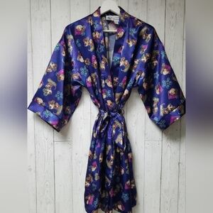 Rare Vintage 90s Mickey & Co Disney Satin Robe Blue Floral Minnie Mouse M